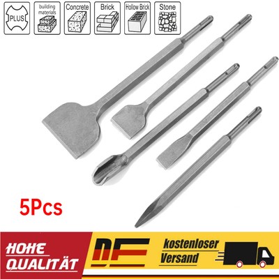 5pcs SDS Plus Meissel Meißel Set Kanal Spitz Flach Breit Fliesen für Bohrhämmer