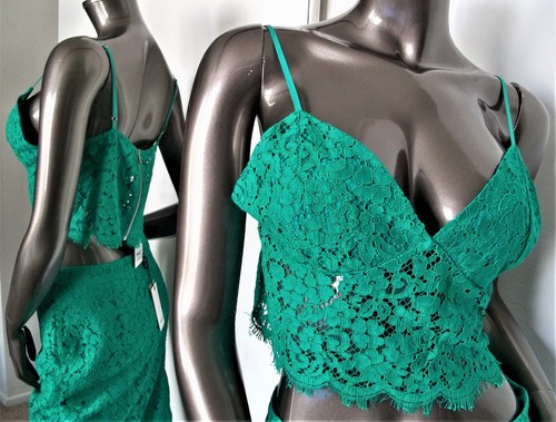 NWT-BARDOT JUNGLE GREEN FLORAL LACE BACK ZIP BUSTIER CAMI CROP TOP SZ-8/M MSP$70 - Picture 2 of 10