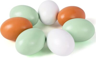7 Pcs Wooden Fake Eggs, 3 Colors Wood Eggs for Crafts Fake Chicken Eggs Nesting 