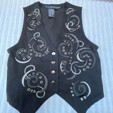 I.B. Diffusion Women's Embroidered Vest Cotton Grommet Details Black Size 6