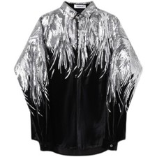 Men Sparkle Velvet Shirt Shiny Sequin Wing Loose Stage Costume Party Glitter
