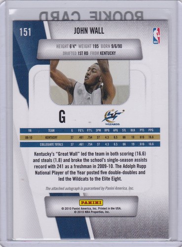 JOHN WALL 2010/11 Prestige NBA RC Basketball Card WASHINGTON WIZARDS ROOKIE! - Picture 2 of 2
