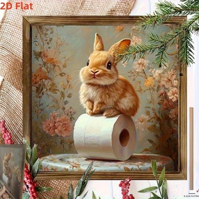 Vintage Easter Wooden Plaque Whimsical Bunny Bathroom Art Home Wall Accent Decor