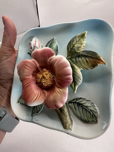 Appendiabiti da parete Napco vintage 3D in ceramica rosa selvatica piatto da appendere - Foto 10 di 21