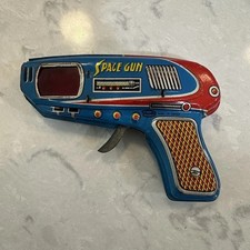 Vintage 1960'S SHUDO Tin Litho Friction Sparking "Space Gun" Toy Works No Spark