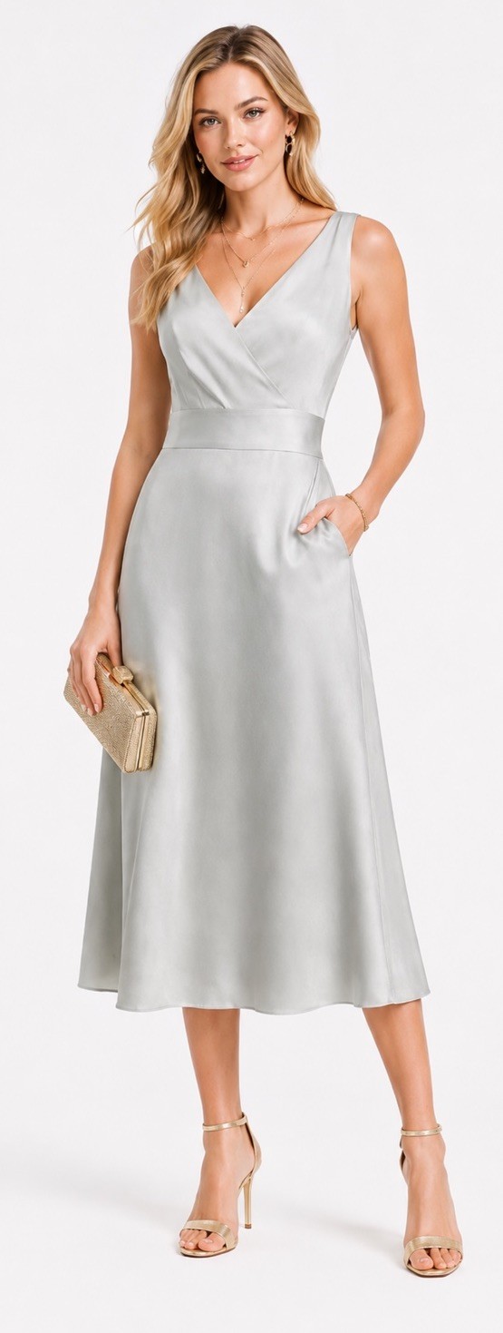 J.Crew 100% Silk Dress Size 10 Gray Midi Sleeveless V Neck A Line Elegant
