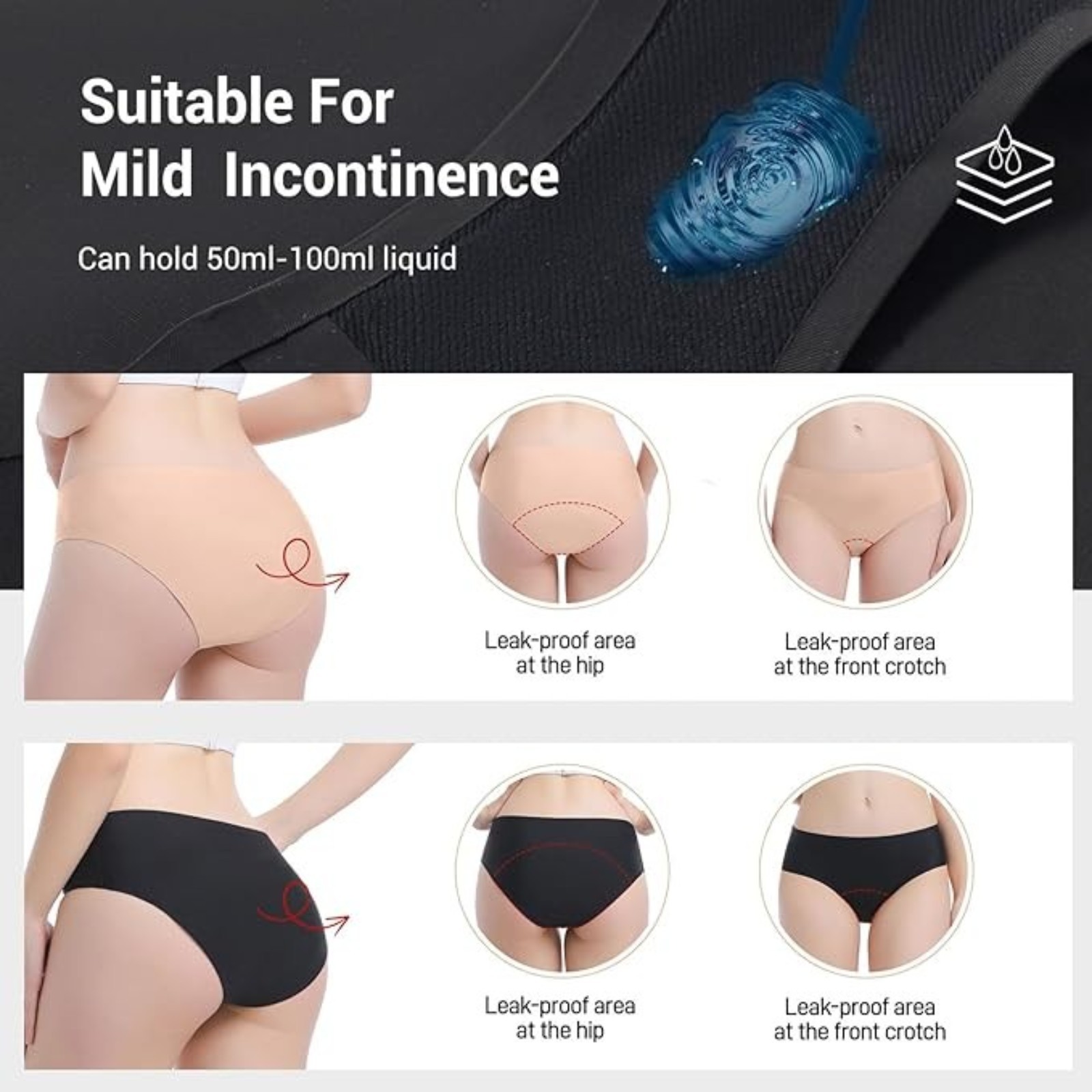 Carer Women's Menstrual Underwear, 50-100ml Absorbent, Reusable, Large - 2 PACK