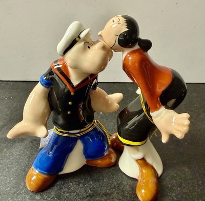 Popeye & Olive Oyl Kissing Magnetic Ceramic Salt & Pepper Shakers Westland 2010P