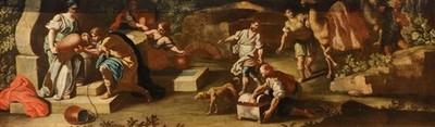 Antikes Gemälde Rebecca am Brunnen De Mura 17 Jh Öl auf Leinwand