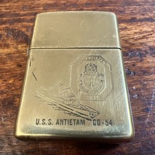 Encendedor zippo de latón vintage EE. UU. ANTIETAM CG-54 Bradford PA.
