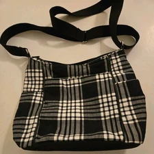 Thirty One Casual Carry-All Black Perfectly Plaid Tote Bag Purse Crossbody