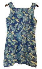Lilly Pulitzer VINTAGE White Label Blue Floral Dragonfly Shift Lined Dress Sz 6
