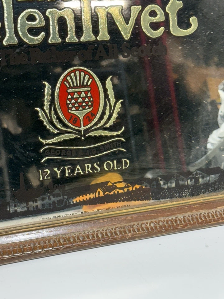 VINTAGE GLENLIVET FATHER OF ALL SCOTCH GEORGE & JG SMITH MIRROR ADVERTISING SIGN - Image 3 of 4