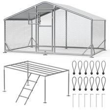 Metal Chicken Coop Large Walk-in Hen Cage House with Cover Roof Climbing Device