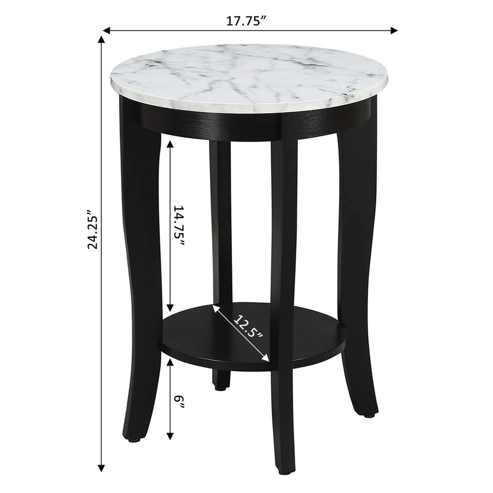 Convenience Concepts American Heritage Round End Table, White Faux Marble / - Image 3 of 4