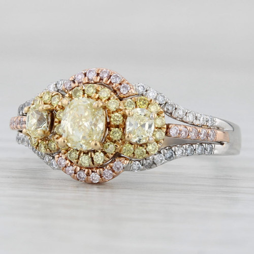 1.05ctw Yellow White Diamond Halo Ring 18k White Rose Gold Engagement Bridal