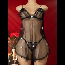 Black Flower, Sheer, Lingerie Slip