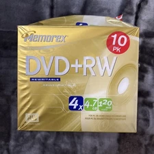 Memorex DVD + RW 10 Pack 4X 4.7 GB 120 Min Rewritable Discs