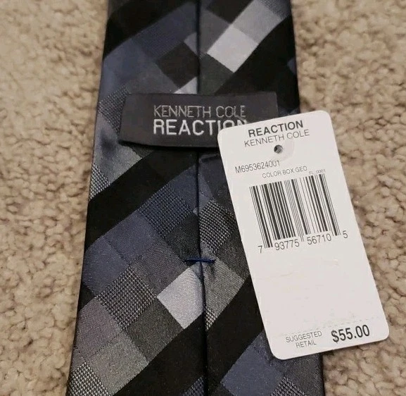 Corbata geométrica Kenneth Cole Reaction 100 % seda colorblock negra gris nueva con etiquetas Foto 2 de 4