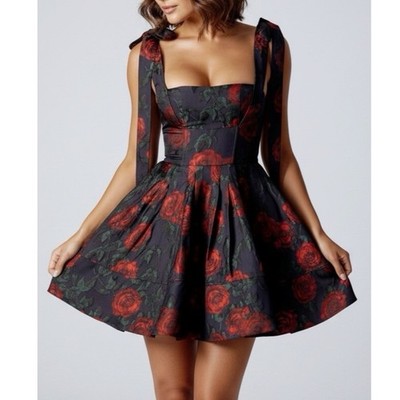 $285 NWT ALIEVA ALIAVA Janequa Corset Mini Dress, Jacquard Rose Print, Large