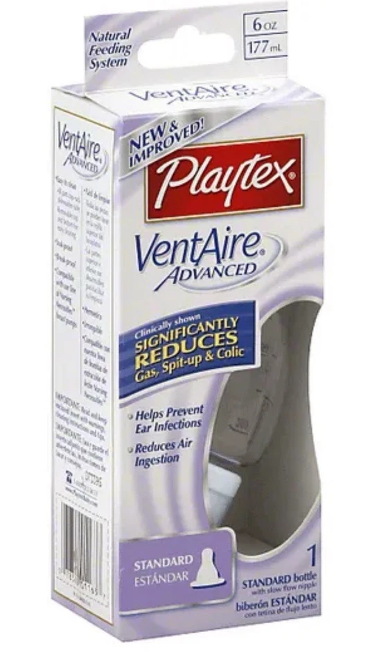 Paquete de 3 botellas anticólicos Playtex VentAire pezón ancho flujo lento 6 oz-azul Foto 2 de 4