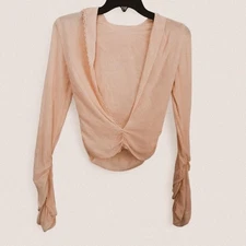 Cream Draped Open Back Blouse Silk Feel Rouleau Button Detail Flowy Fit small