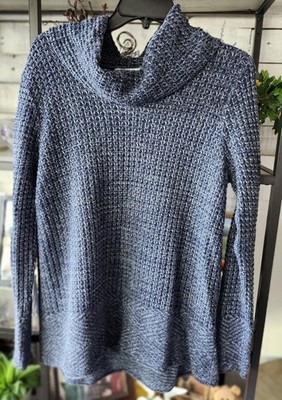 Eight Eight Eight Sweater Women's Size Large Blue Cowl Neck Pullover Cable Knit