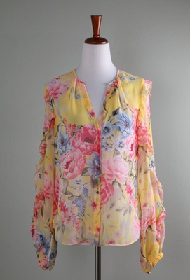 #ad WHITE HOUSE BLACK MARKET NWT $99 Ruffle Sleeve Sheer Blouse Top Size XS $27.99