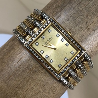 Wittnauer Mens 12A02 Dress Tank Diamonds Gold Tone Quartz 27mm Watch 7 1/2''