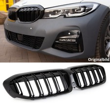 Set Doppelsteg K�hlergrill passt f�r den BMW 3er G20 G21 Schwarz Glanz Sport + M