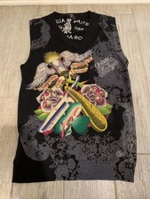 NWT Ed Hardy Christian Audigier Size L Sweater Vest Los Angeles Rhinestones Y2K