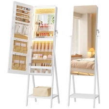 LVSOMT LED Standing Jewelry Mirror Cabinet, Stand Up Full Length Mirror with ...