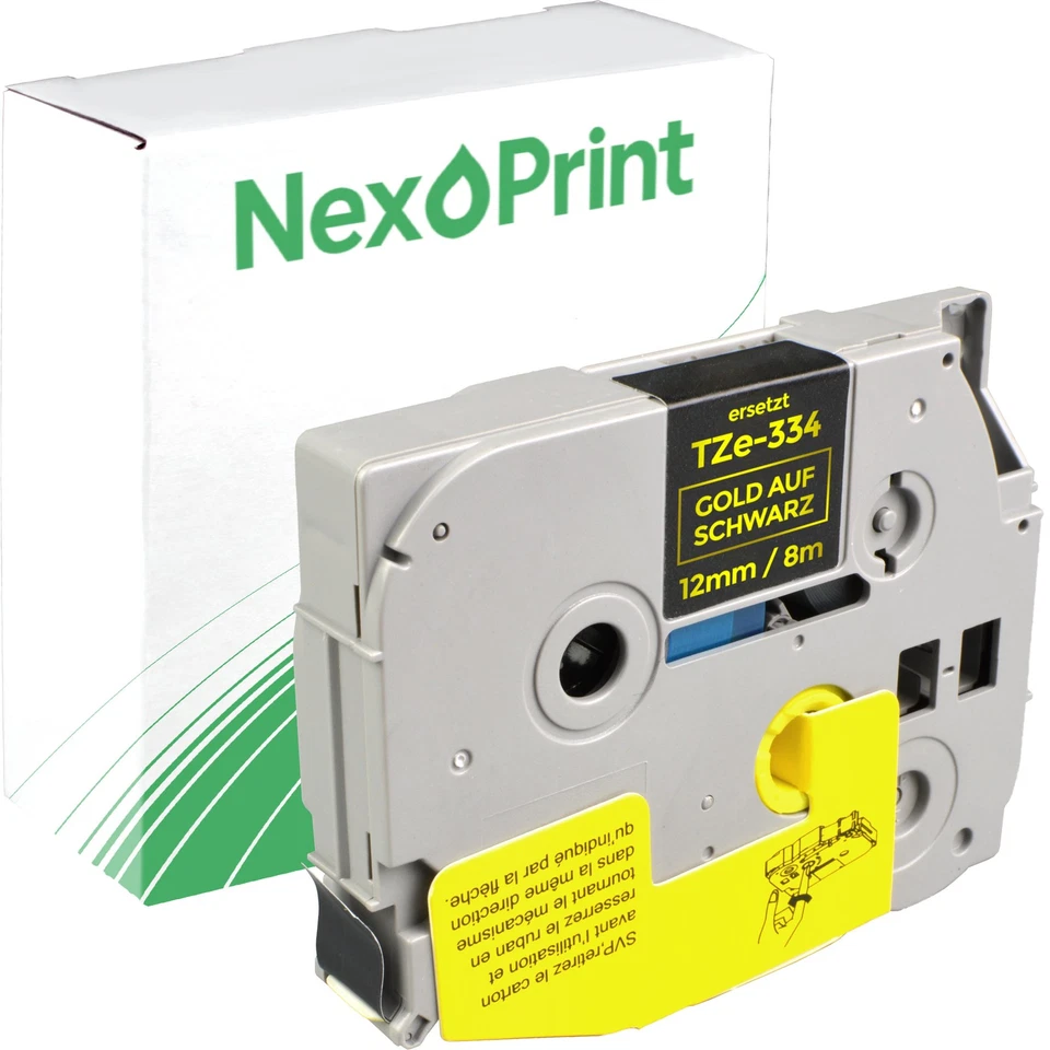 NEXOPRINT P-Touch Band kompatibel zu TZe-334 gold auf schwarz 12mm / 8m