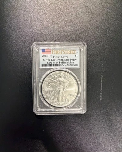 2024-(P) $1 Silver Eagle Star Privy First Strike PCGS MS70 Philadelphia