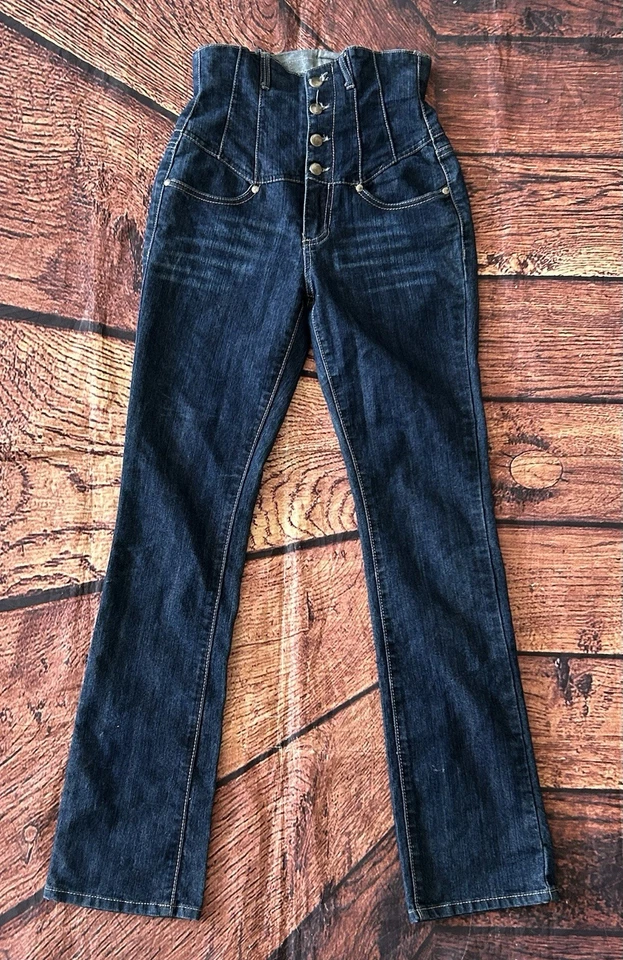 Pantalones de mezclilla para mujer Chloe cintura alta azul oscuro Foto 4 de 4