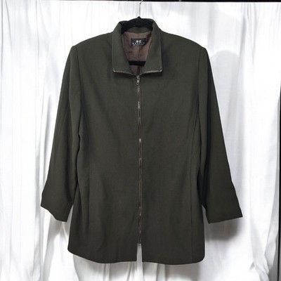 S.C. Basics Olive Green Zip Front Blazer Jacket Career Minimalist Size 14 Canada