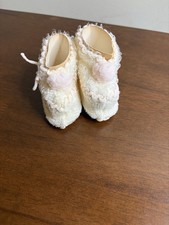 Vintage Crochet Baby Booties Handmade White With Pink Trim