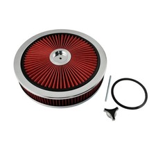 Red 14 X 3 Round High Flow Thru Washable Air Cleaner Drop Base Kit For Sbc Bbc