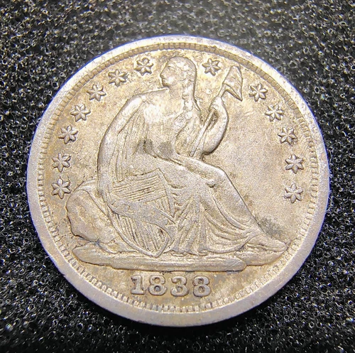 1838 Seated Liberty Half Dime - No Drapery - Large Star - Philadelphia - F-VF