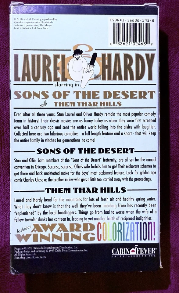 Laurel & Hardy SONS OF THE DESERT/THEM THAR HILLS VHS Colorized Cabin Fever 1997 - Image 2 of 4