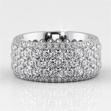 Full Eternity Pave Set Wedding Band 14K White Gold Over 2.2 Ct Simulated Diamond