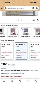 No-Drill Cordless Light Filtering Window Blinds, Silver Gray 37" x 48"