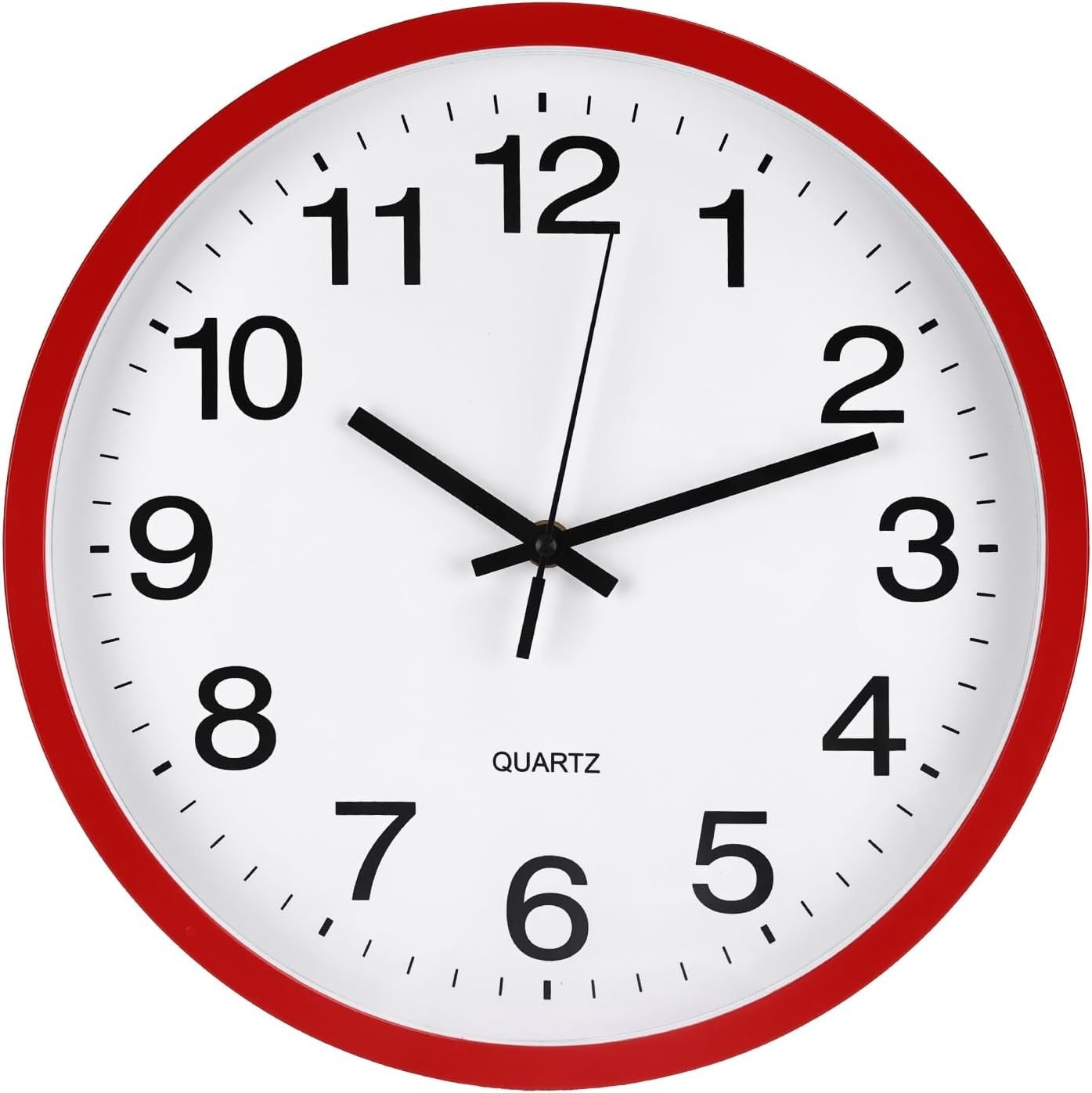 Red Wall Clock Silent Non Ticking - 12 Inch Quality Quartz Battery Operated roun