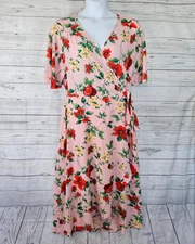 Studio B by Bobeau Womens Wrap Dress Sz 2X Pink Red Floral