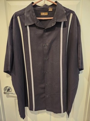 CAFE LUNA Men's 3XL Cuban Style Havana Button Up S/S Black W Grey/White Stripes