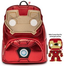 Loungefly Marvel Iron Man Light Up Cosplay Funko Pop Backpack & Jumbo Large Pin