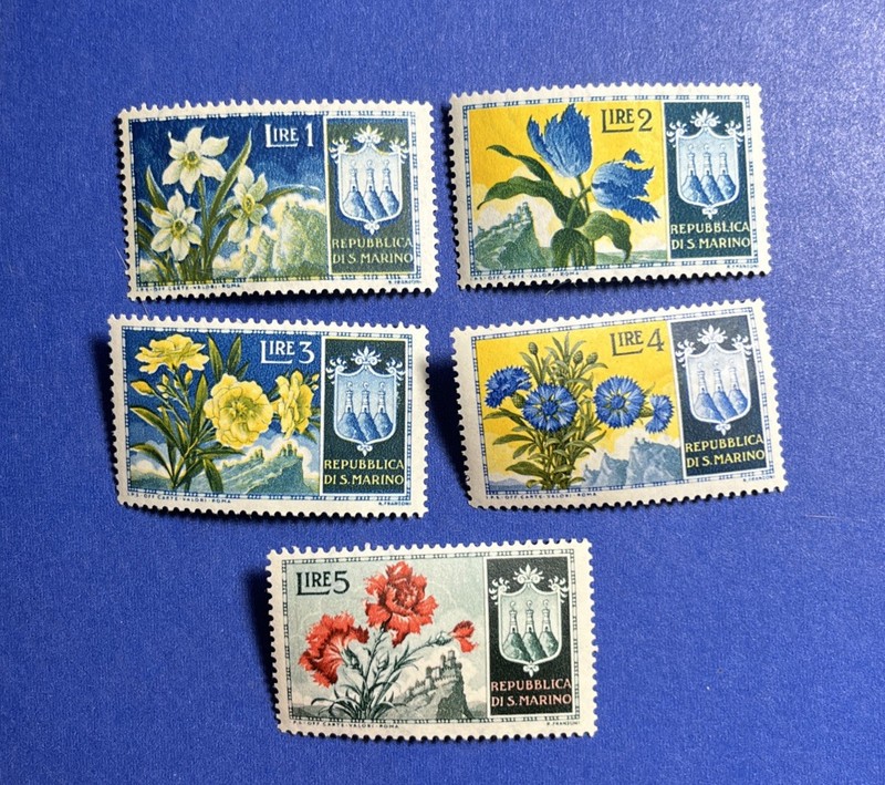San Marino Stamps 336 - 340 - Flowers. Set Of 5. MLH ,OG. 1953