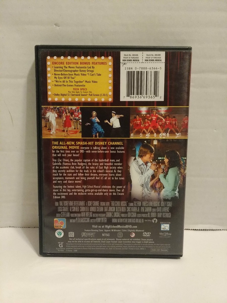High School Musical (DVD, 2006 Encore Edition Disney) Zac Efron