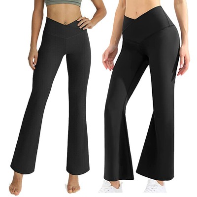 Women Cross Waist Flare Yoga Pants High 