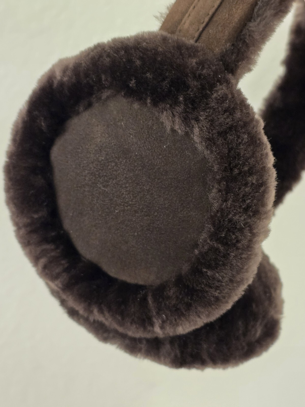 UGG Shearling Sheepskin Earmuffs Brown Real Fur Dyed Gold Accent Women's 